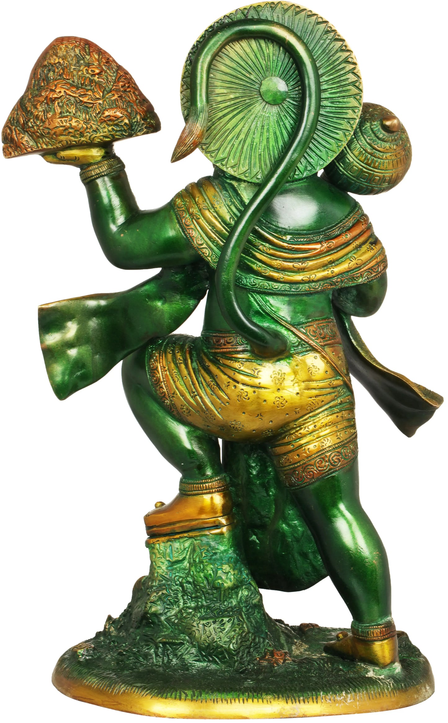 Brassaura® Sindoori Hanuman Carrying Sanjeevani Parvat | Brass Statue | Height 15.35 Inches & Weight 8.90 kgs