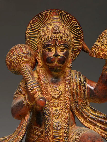 ब्रासौउरा® सिंदूरी हनुमान संजीवनी पर्वत ले जाते हुए | पीतल की प्रतिमा | ऊंचाई 15.35 इंच और वज़न 8.90 किलोग्राम