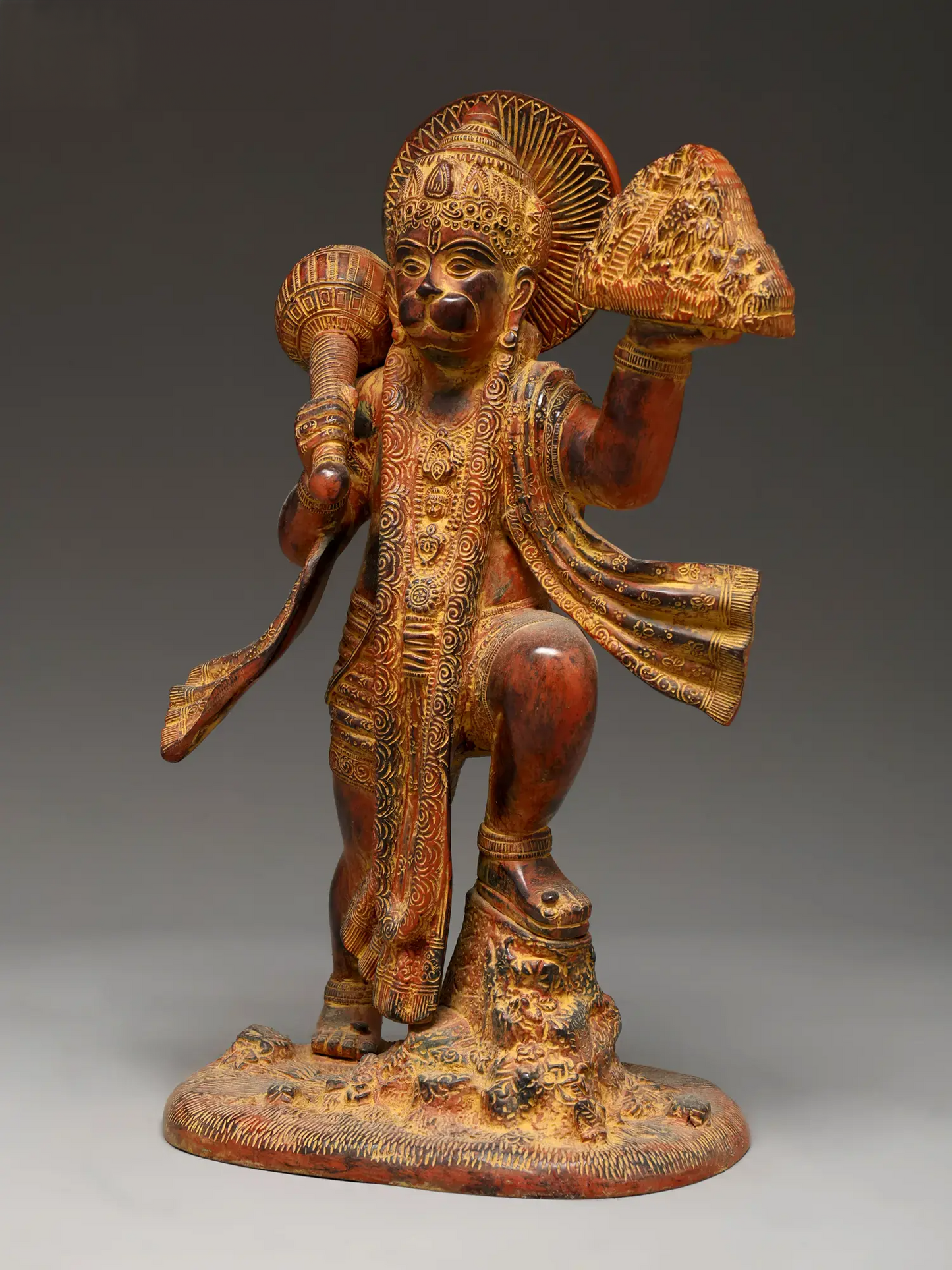 ब्रासौउरा® सिंदूरी हनुमान संजीवनी पर्वत ले जाते हुए | पीतल की प्रतिमा | ऊंचाई 15.35 इंच और वज़न 8.90 किलोग्राम