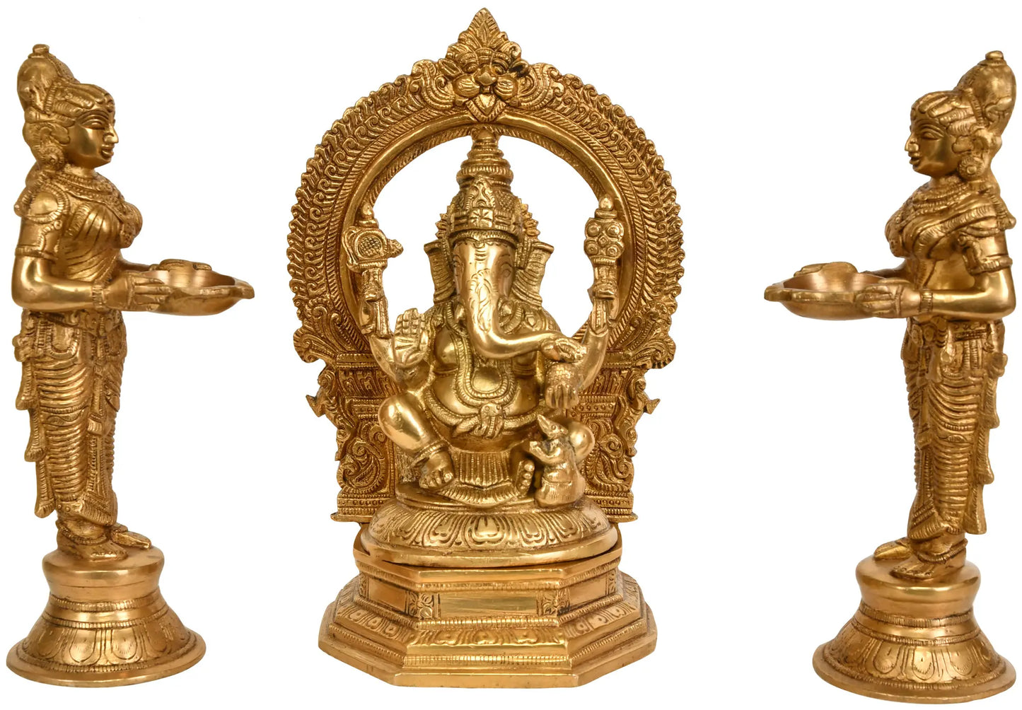 Brassaura™ Brass Ganesha with Deep Lakshmi Idol for Pooja Room & Festive Decor | 10 Inches | 6.30 kgs