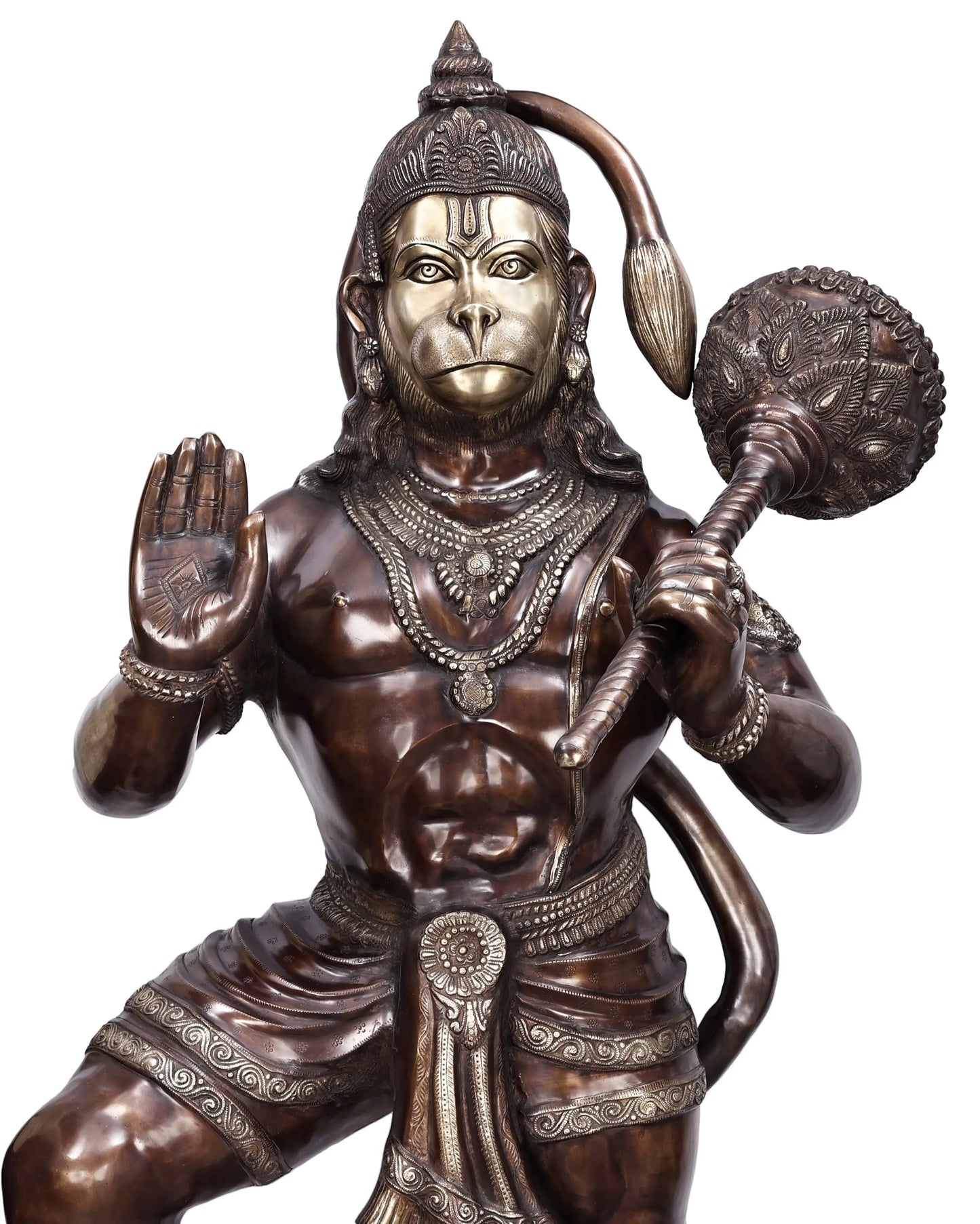 ब्रसाउरा® भव्य वीर हनुमान प्रतिमा | प्राकृतिक पीतल फ़िनिश | ऊँचाई 65.94 इंच और वज़न 138.40 किग्रा