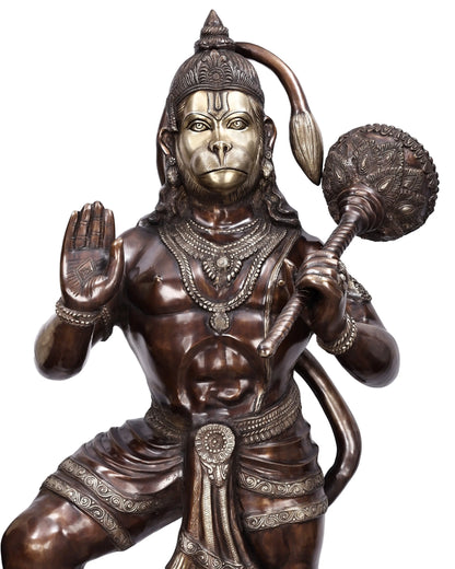 ब्रसाउरा® भव्य वीर हनुमान प्रतिमा | प्राकृतिक पीतल फ़िनिश | ऊँचाई 65.94 इंच और वज़न 138.40 किग्रा