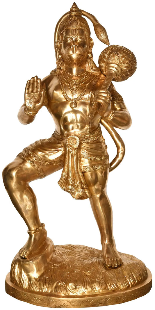 ब्रासोरा® ग्रैंड वीर हनुमान प्रतिमा | प्राकृतिक ब्रास फिनिश | ऊँचाई 65.94 इंच और वज़न 138.40 किलोग्राम