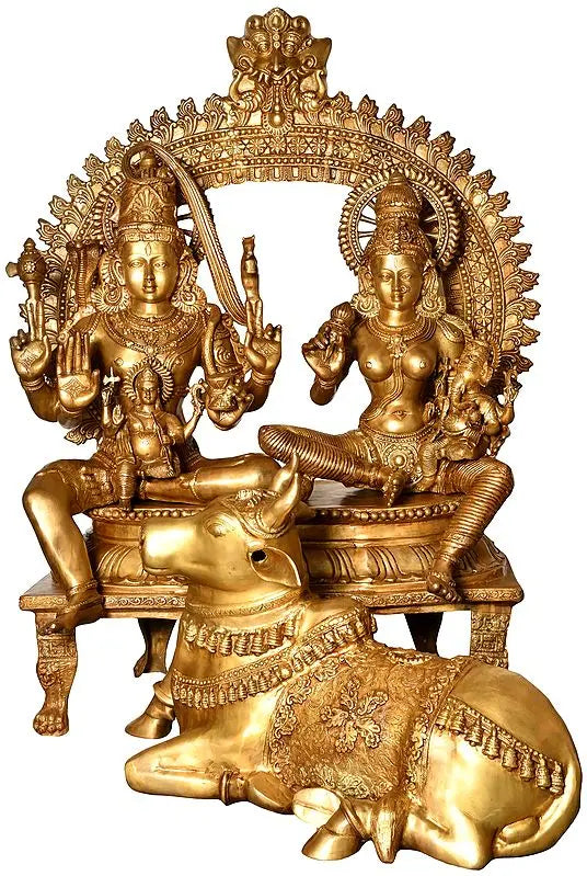 Brassaura® Brass Shiva Family with Nandi Statue | Height 53.7 Inches & Weight 168.20 kg
