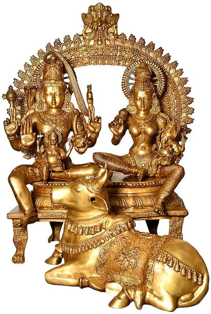 Brassaura® Brass Shiva Family with Nandi Statue | Height 53.7 Inches & Weight 168.20 kg