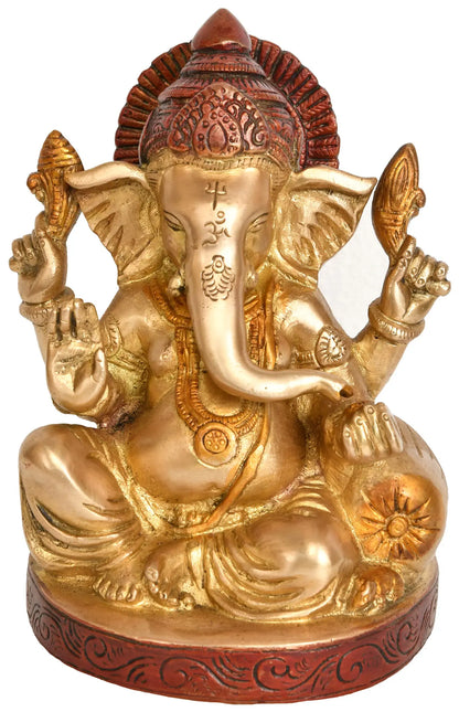 ब्रासौड़ा™ शुद्ध पीतल की गणेश प्रतिमा घर के मंदिर और ऑफिस की सजावट के लिए | 7 इंच | 2 किलोग्राम