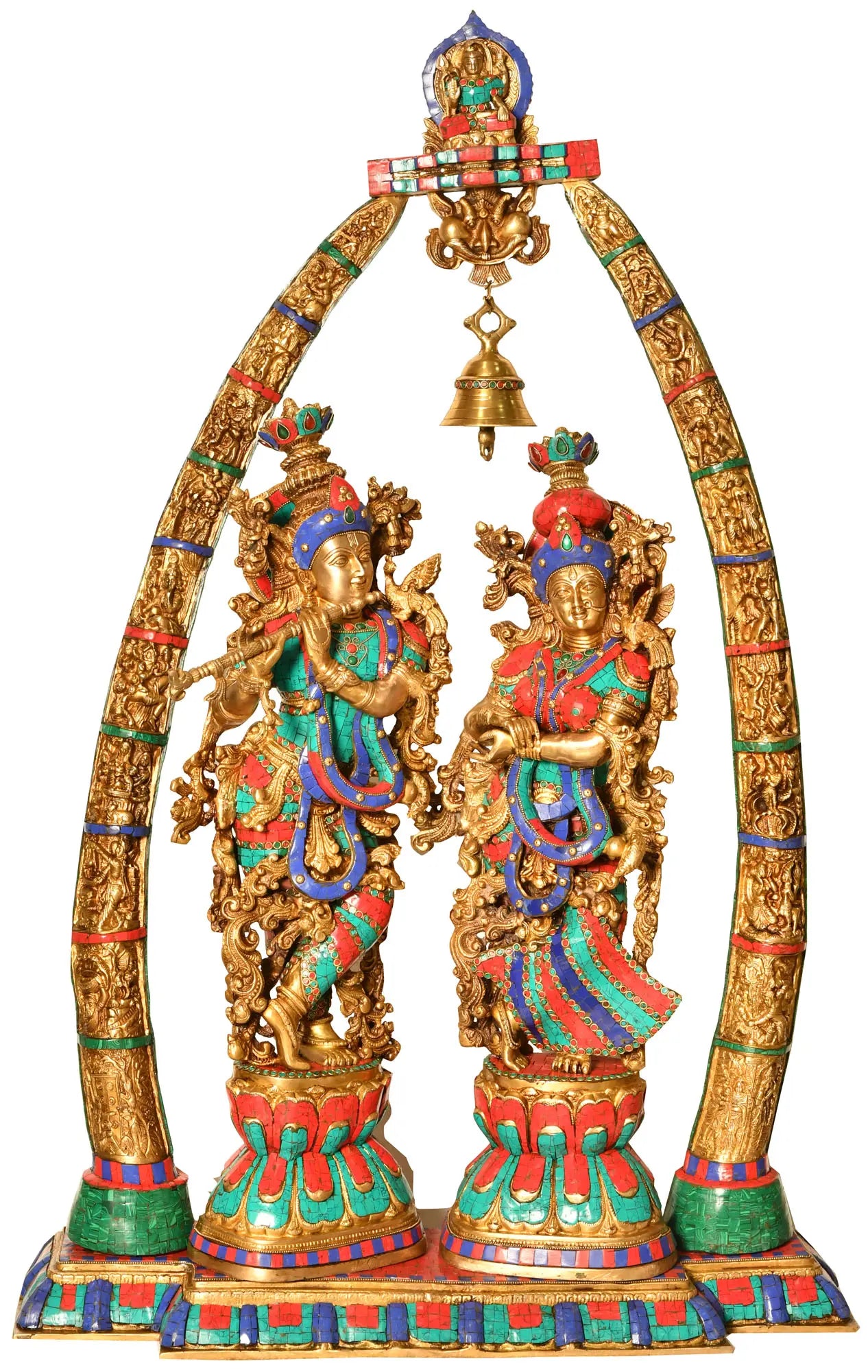 Brassaura® Brass Radha Krishna Statue with Arch | Height 28.94 Inches & Weight 64 kg