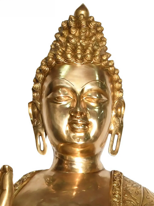 ब्रासॉरा® ग्रैंड ब्लेसिंग बुद्ध प्रतिमा | प्राकृतिक पीतल फ़िनिश | ऊँचाई 60 इंच और वज़न 183 किग्रा