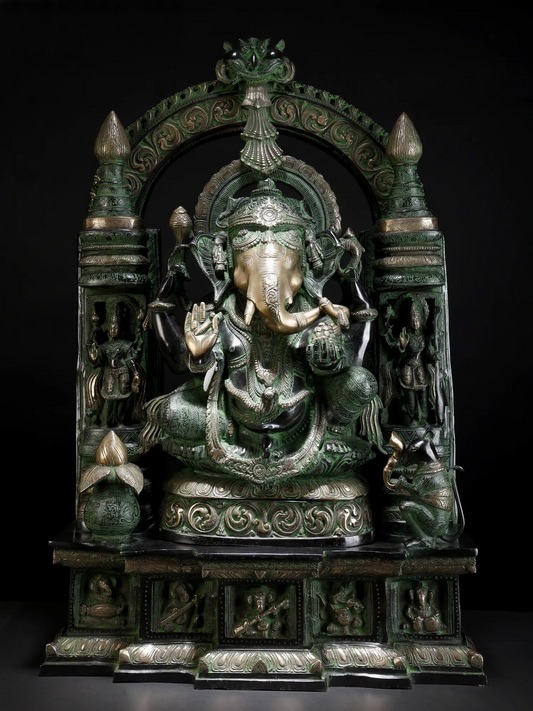 Brassaura® Sitting Lord Ganesha with Arch | Brass Statue | Height 33 Inches & Weight 66 kgs