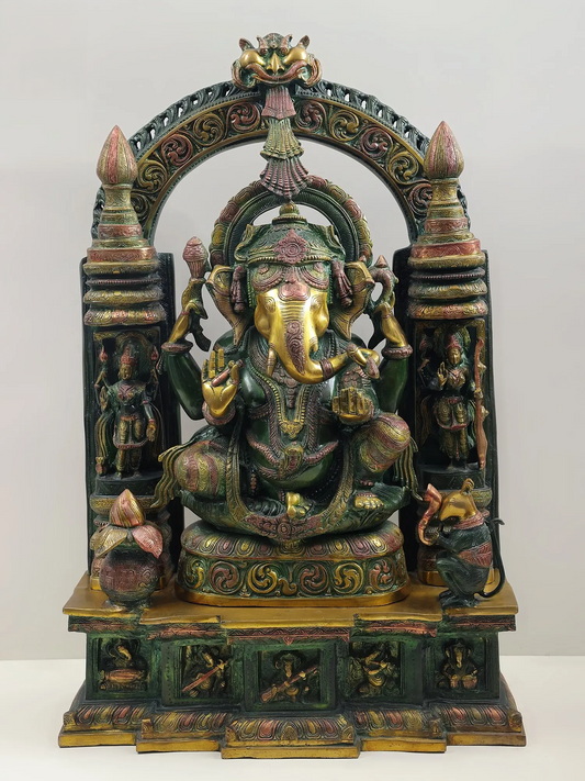 Brassaura® Sitting Lord Ganesha with Arch | Brass Statue | Height 33 Inches & Weight 66 kgs