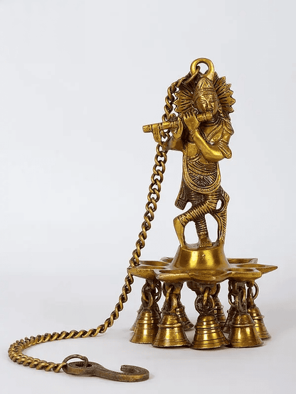 Brassaura™ Krishna Design Brass Hanging Diya | Pure Brass | Height 21.5 cm & Weight 1.2 Kgs