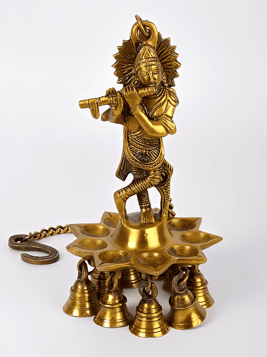 Brassaura™ Krishna Design Brass Hanging Diya | Pure Brass | Height 21.5 cm & Weight 1.2 Kgs