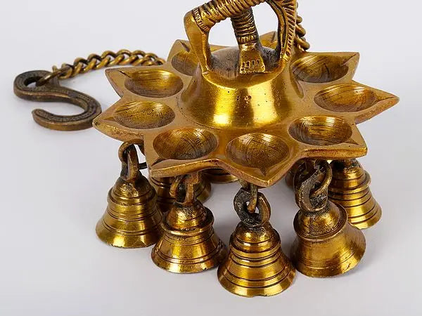 Brassaura® Krishna Design Brass Hanging Diya | Handcrafted Pure Brass Hanging Oil Lamp with Lord Krishna | Traditional Pooja Deepam for Home Temple, Entrance & Festive Décor | 8.5 Inches | 1.2 Kg