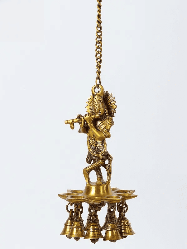 Brassaura™ Krishna Design Brass Hanging Diya | Pure Brass | Height 21.5 cm & Weight 1.2 Kgs