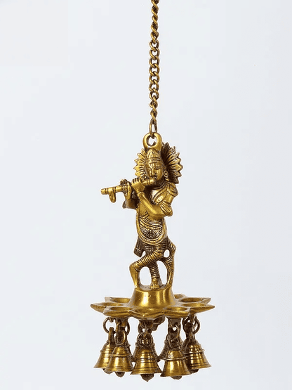 Brassaura™ Krishna Design Brass Hanging Diya | Pure Brass | Height 21.5 cm & Weight 1.2 Kgs