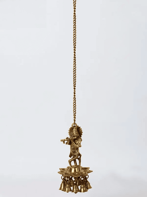 Brassaura™ Krishna Design Brass Hanging Diya | Pure Brass | Height 21.5 cm & Weight 1.2 Kgs