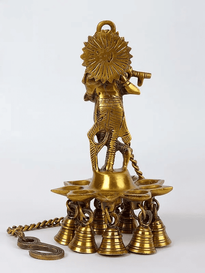 Brassaura™ Krishna Design Brass Hanging Diya | Pure Brass | Height 21.5 cm & Weight 1.2 Kgs