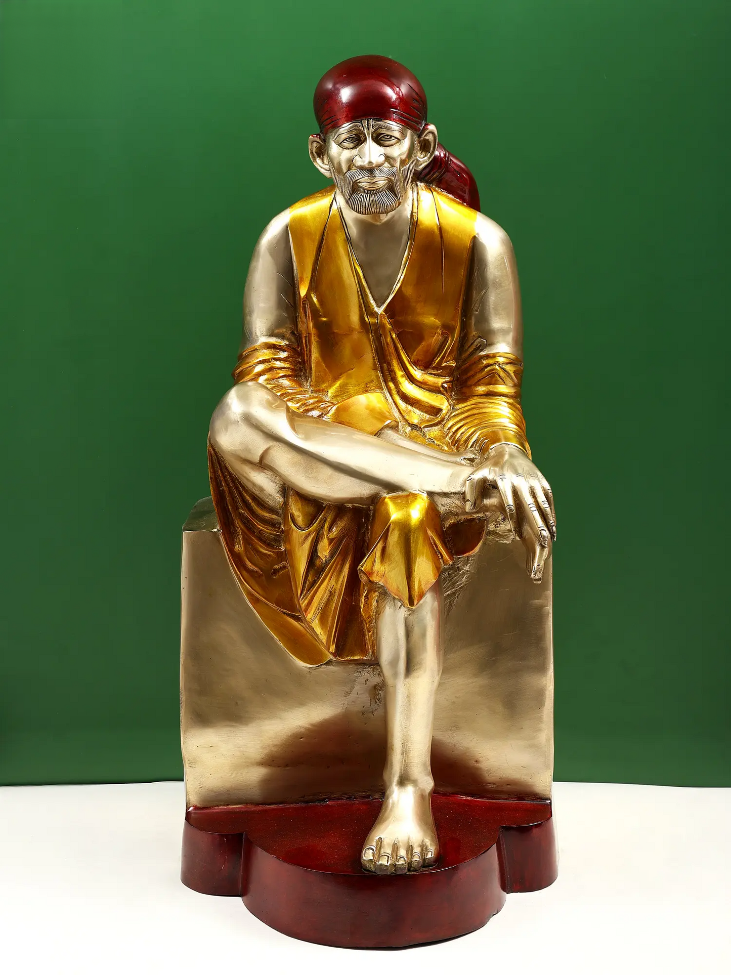 Brassaura® Sai Baba Seated on Pedestal | Pure Brass | Height 29 Inches & Weight 30.60 kgs