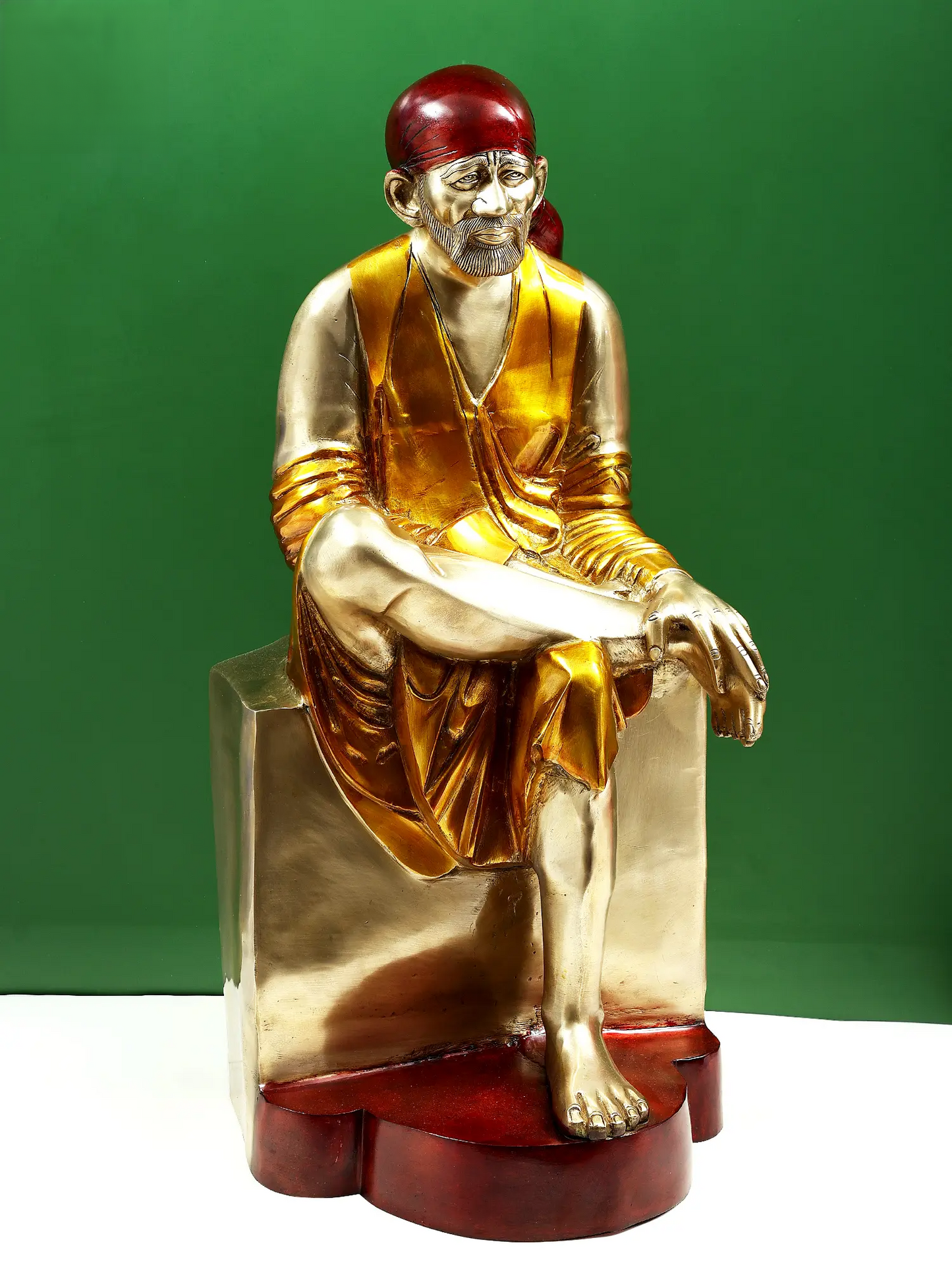Brassaura® Sai Baba Seated on Pedestal | Pure Brass | Height 29 Inches & Weight 30.60 kgs