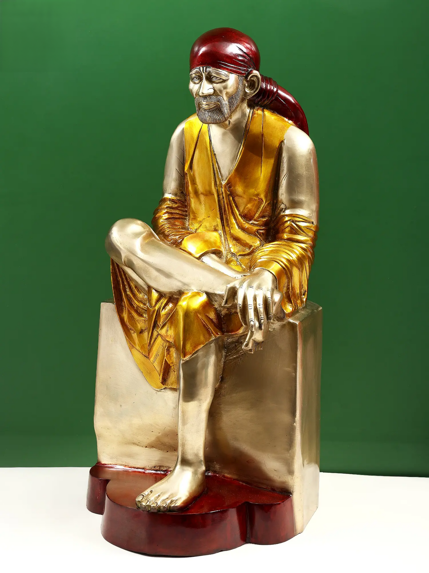 Brassaura® Sai Baba Seated on Pedestal | Pure Brass | Height 29 Inches & Weight 30.60 kgs