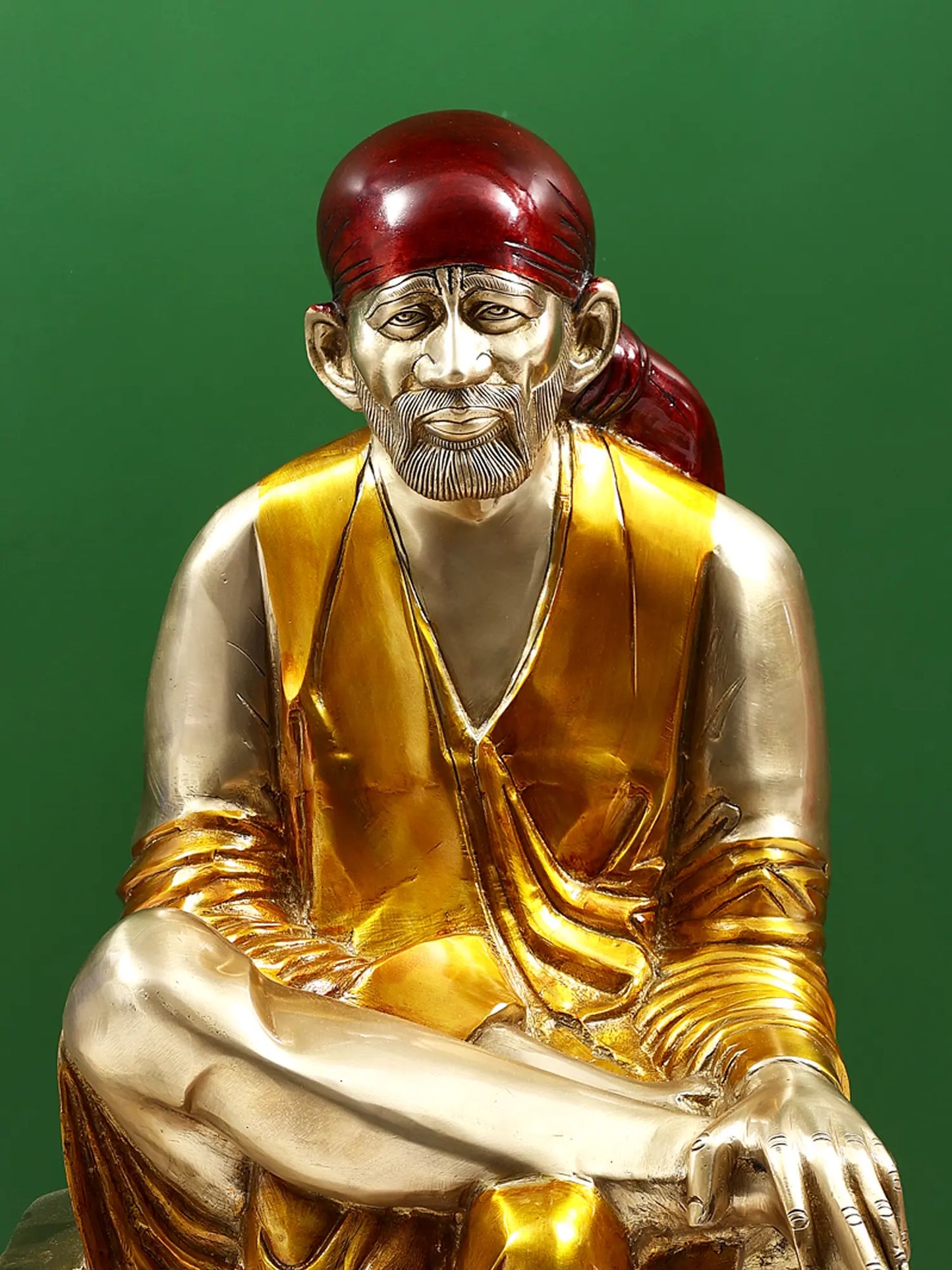 Brassaura® Sai Baba Seated on Pedestal | Pure Brass | Height 29 Inches & Weight 30.60 kgs