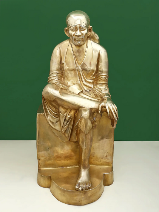 Brassaura® Sai Baba Seated on Pedestal | Pure Brass | Height 29 Inches & Weight 30.60 kgs