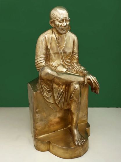 Brassaura® Sai Baba Seated on Pedestal | Pure Brass | Height 29 Inches & Weight 30.60 kgs