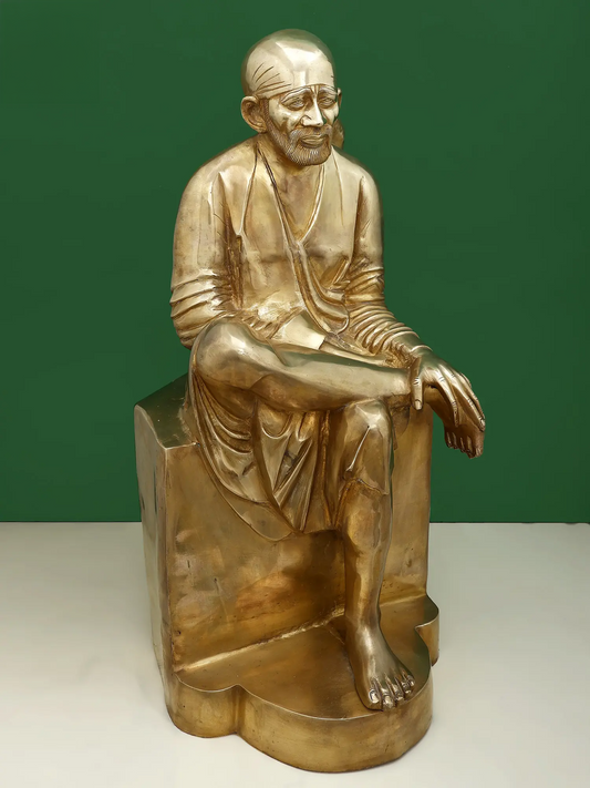 Brassaura® Sai Baba Seated on Pedestal | Pure Brass | Height 29 Inches & Weight 30.60 kgs
