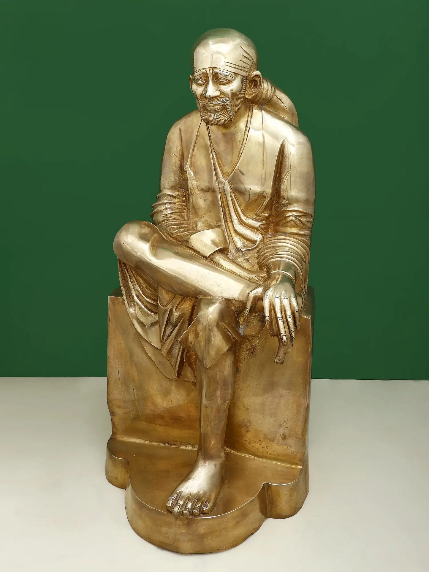 Brassaura® Sai Baba Seated on Pedestal | Pure Brass | Height 29 Inches & Weight 30.60 kgs