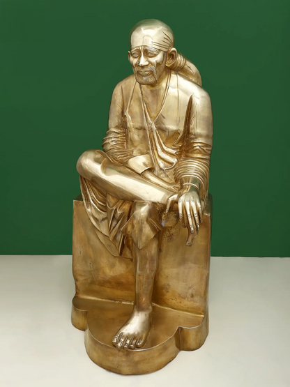Brassaura® Sai Baba Seated on Pedestal | Pure Brass | Height 29 Inches & Weight 30.60 kgs
