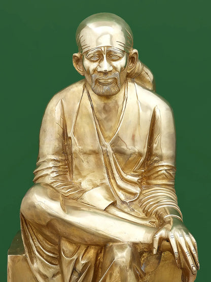 Brassaura® Sai Baba Seated on Pedestal | Pure Brass | Height 29 Inches & Weight 30.60 kgs