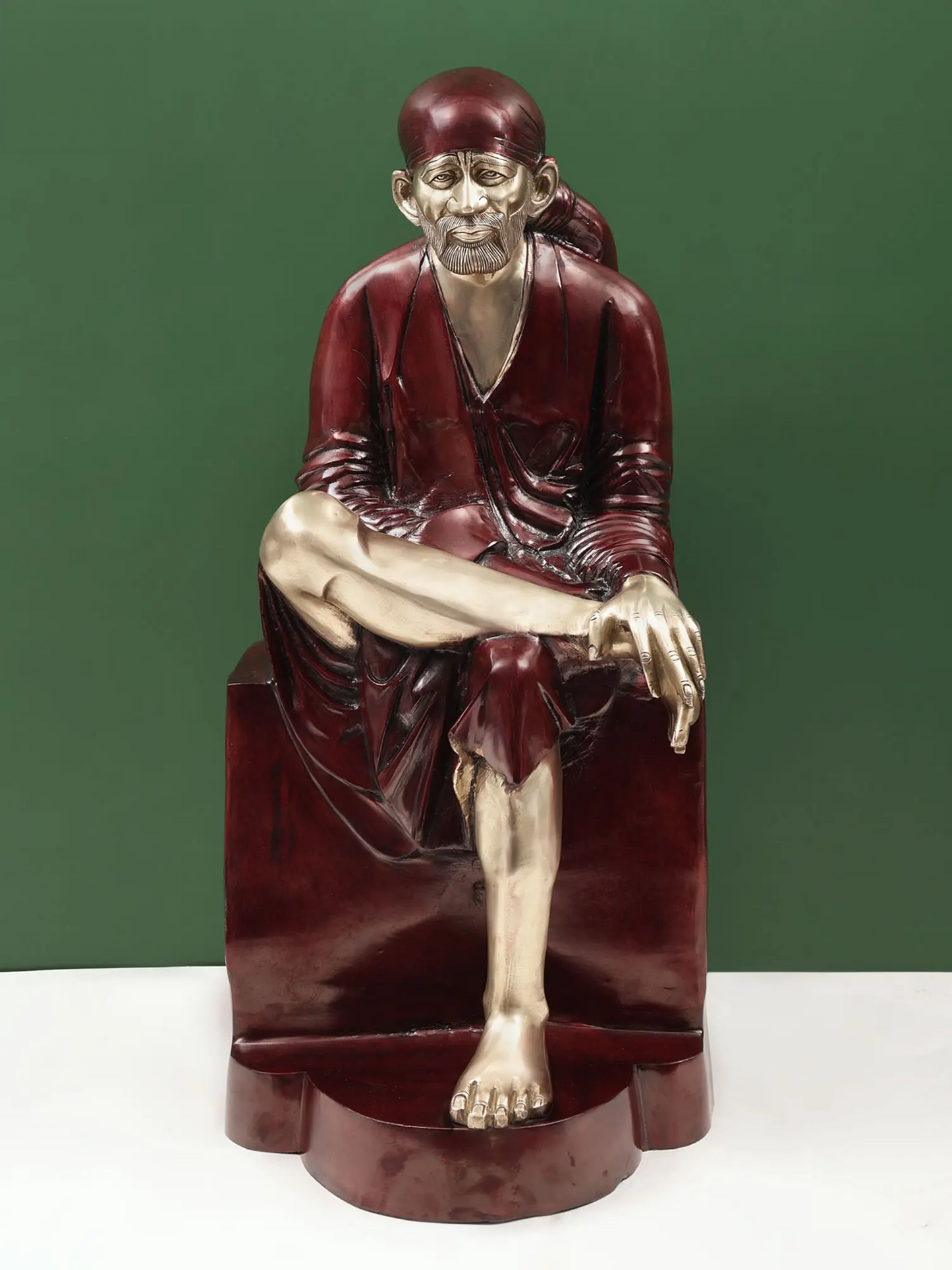 Brassaura® Sai Baba Seated on Pedestal | Pure Brass | Height 29 Inches & Weight 30.60 kgs