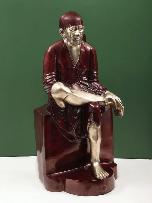 Brassaura® Sai Baba Seated on Pedestal | Pure Brass | Height 29 Inches & Weight 30.60 kgs