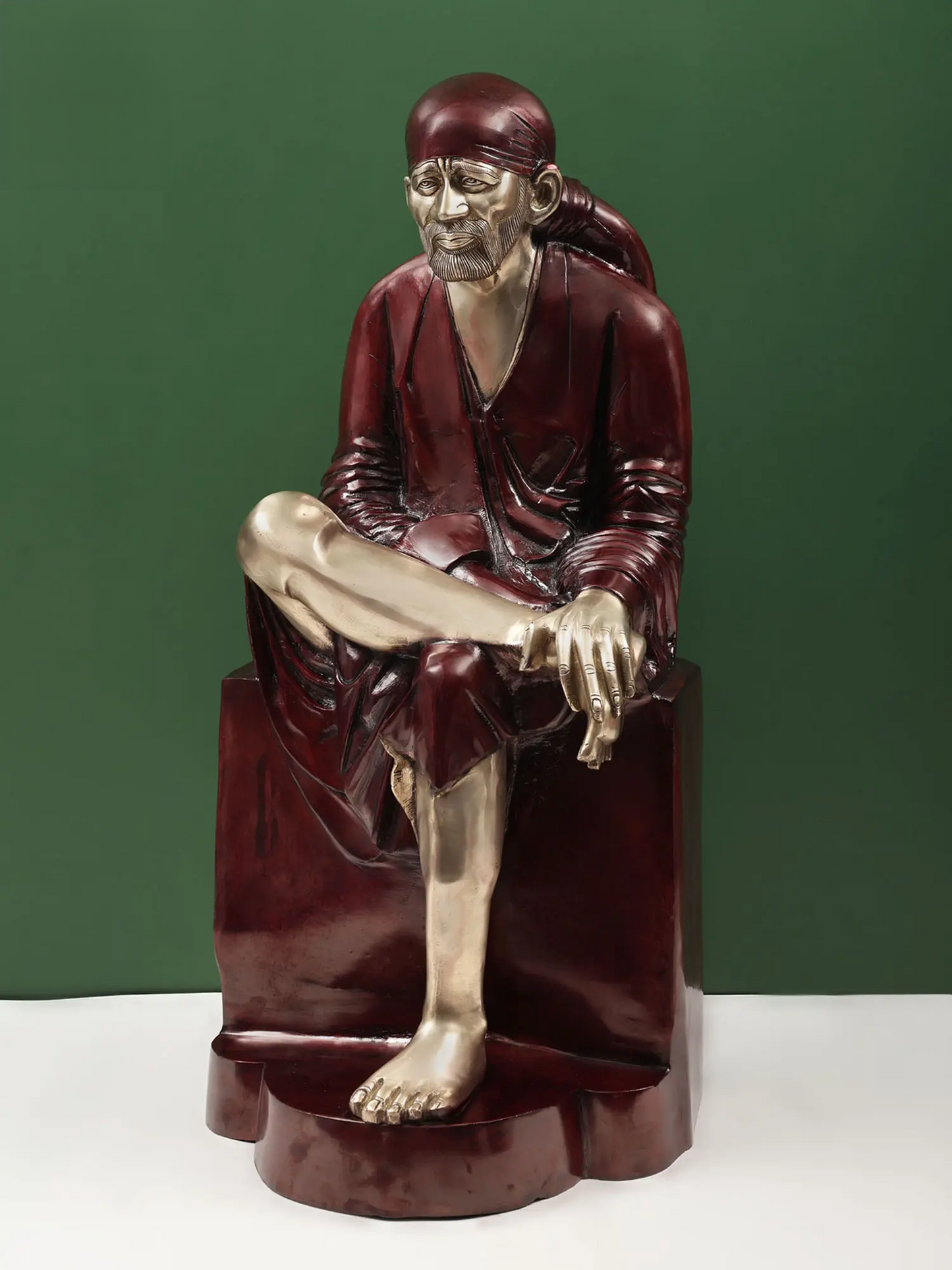 Brassaura® Sai Baba Seated on Pedestal | Pure Brass | Height 29 Inches & Weight 30.60 kgs