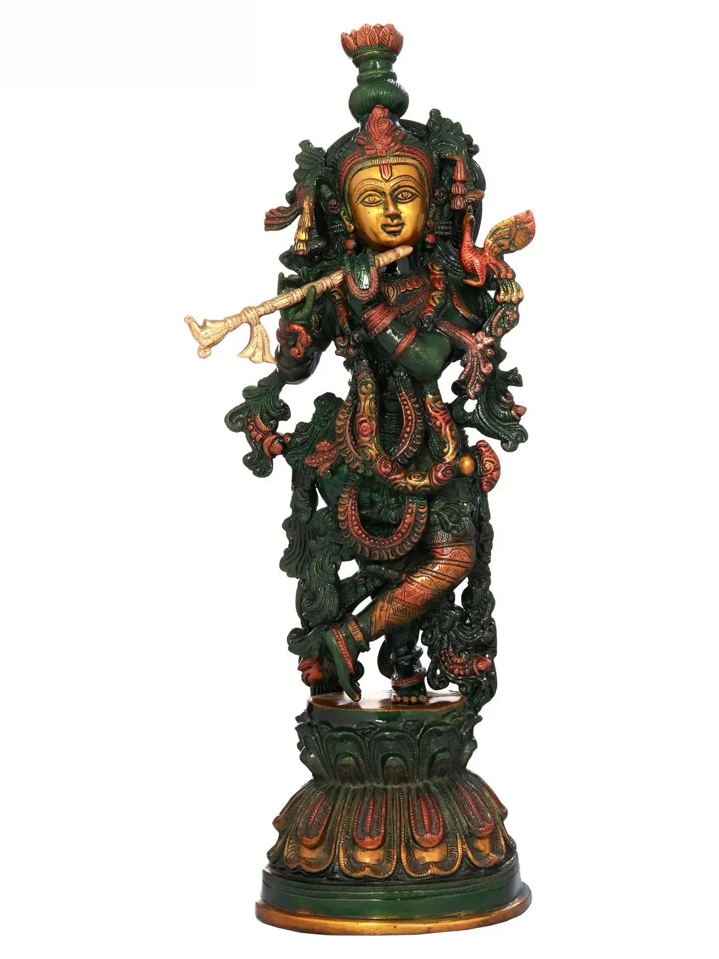 Brassaura® Brass Krishna Statue with Inlay Work | Height 20.47 Inches & Weight 8.36 kg