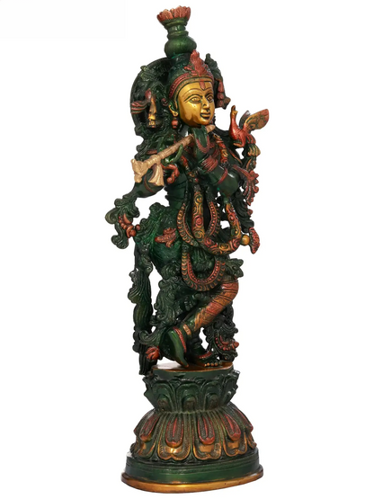 Brassaura® Brass Krishna Statue with Inlay Work | Height 20.47 Inches & Weight 8.36 kg