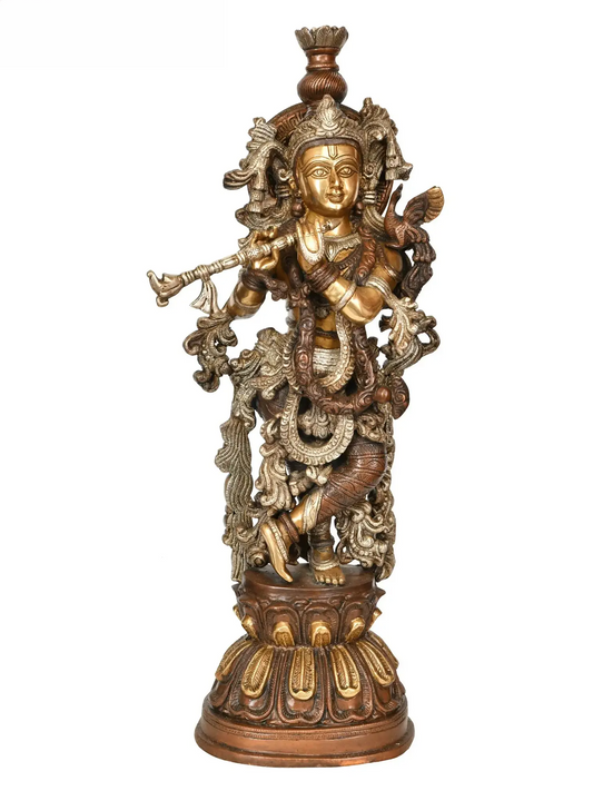Brassaura® Brass Krishna Statue with Inlay Work | Height 20.47 Inches & Weight 8.36 kg