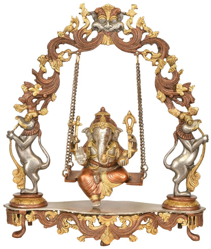 Brassaura™ Brass Ganesh Jhula Idol for Home Temple & Festive Decor | 18 Inches | 7.15 kgs