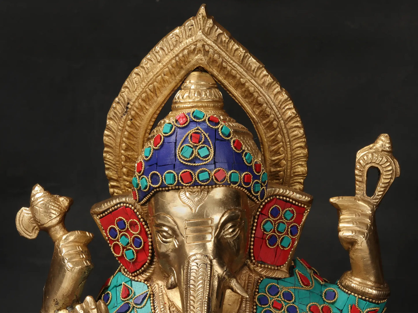 Brassaura™ Brass Ganesha Idol with Inlay Work for Home Temple & Festive Decor | 12 Inches | 6.54 kgs