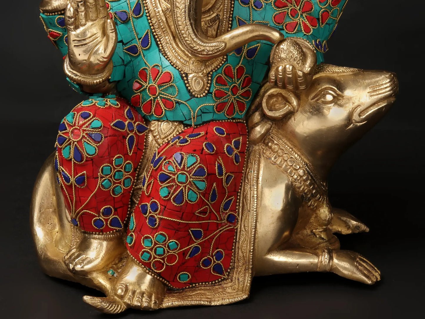 Brassaura™ Brass Ganesha Idol with Inlay Work for Home Temple & Festive Decor | 12 Inches | 6.54 kgs