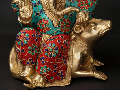 Brassaura™ Brass Ganesha Idol with Inlay Work for Home Temple & Festive Decor | 12 Inches | 6.54 kgs