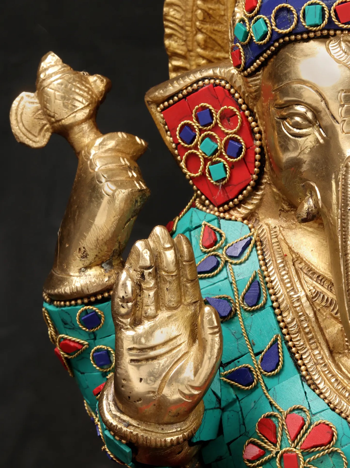 Brassaura™ Brass Ganesha Idol with Inlay Work for Home Temple & Festive Decor | 12 Inches | 6.54 kgs