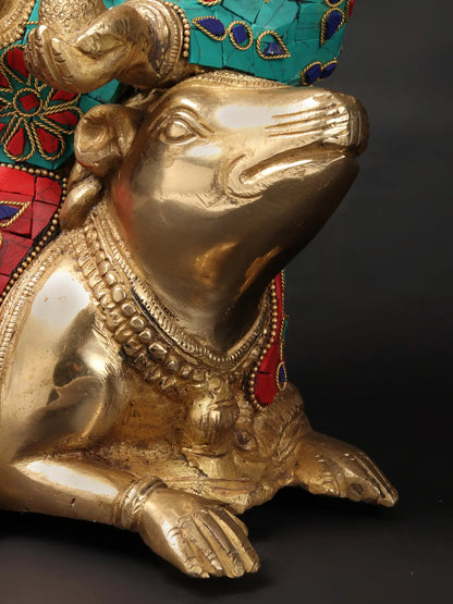 Brassaura™ Brass Ganesha Idol with Inlay Work for Home Temple & Festive Decor | 12 Inches | 6.54 kgs