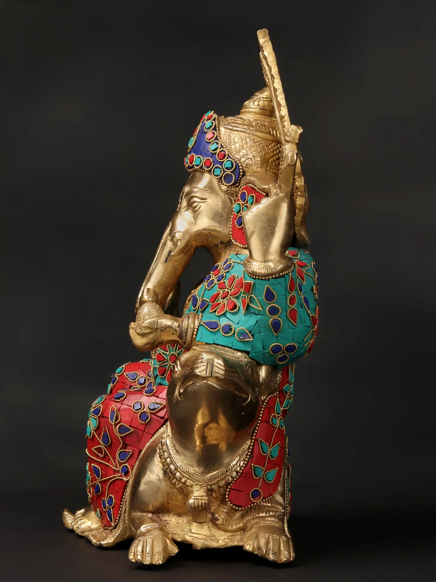 Brassaura™ Brass Ganesha Idol with Inlay Work for Home Temple & Festive Decor | 12 Inches | 6.54 kgs