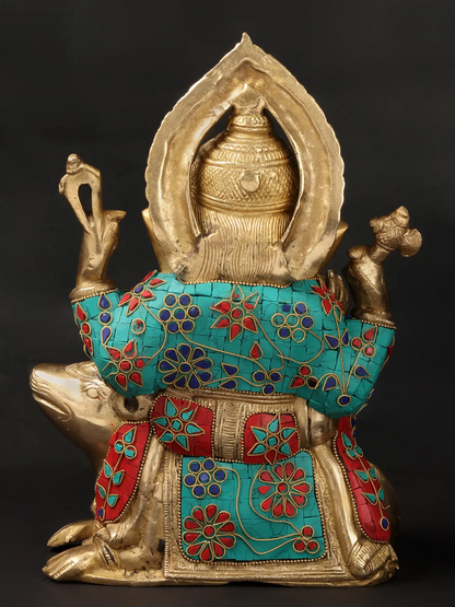 Brassaura™ Brass Ganesha Idol with Inlay Work for Home Temple & Festive Decor | 12 Inches | 6.54 kgs