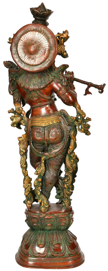 Brassaura® Brass Krishna Statue with Inlay Work | Height 29.92 Inches & Weight 15.90 kg