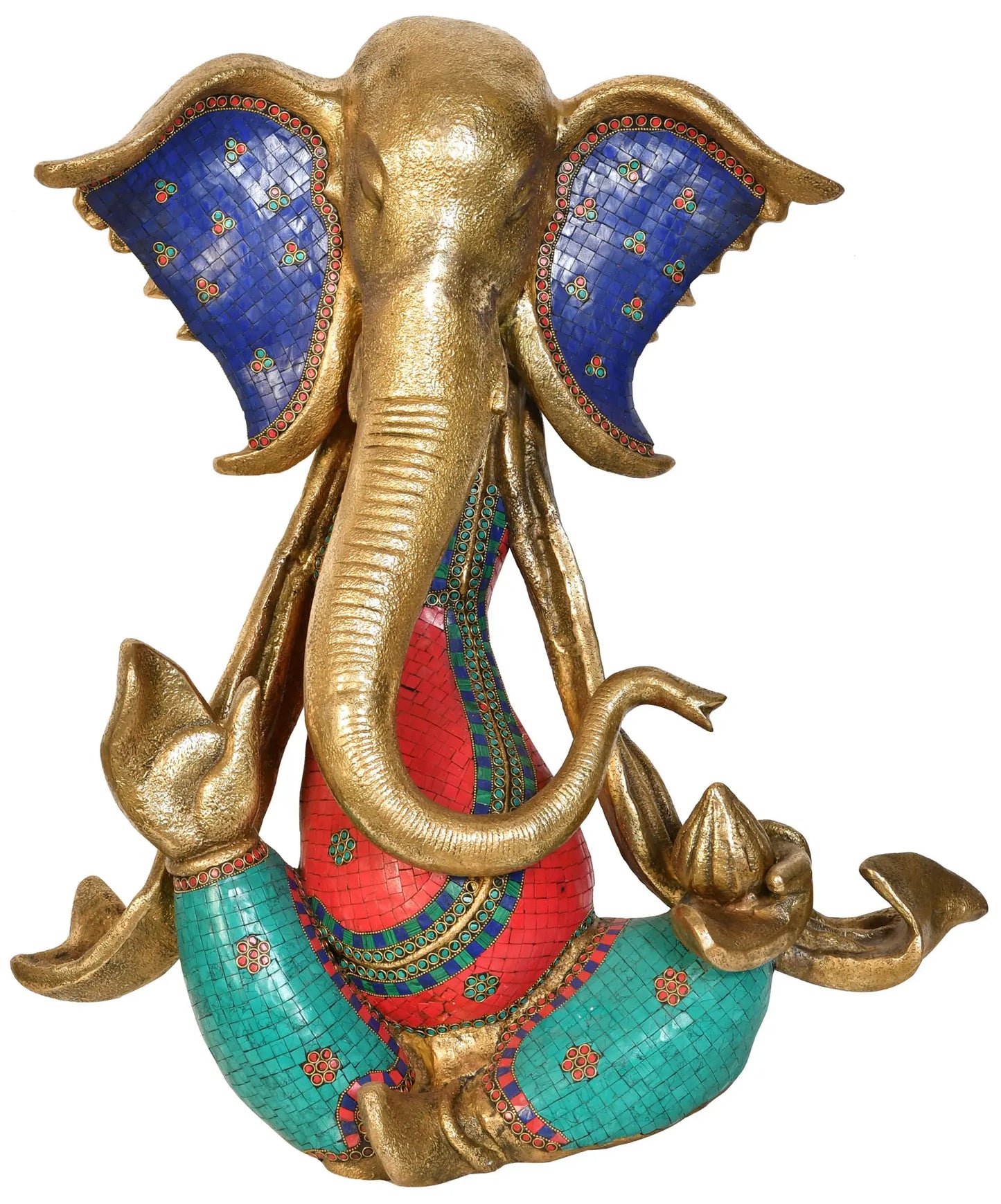 Brassaura™ Brass Ganesha Statue with Inlay Work | Height 28 Inches & Weight 38.34 kgs