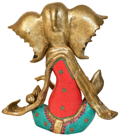 Brassaura™ Brass Ganesha Statue with Inlay Work | Height 28 Inches & Weight 38.34 kgs