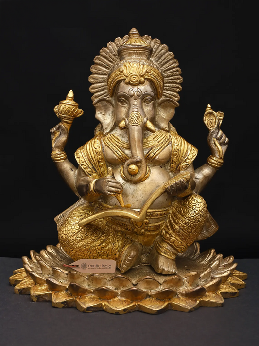 ब्रासोरा™ शुद्ध पीतल गणेश मूर्ति पूजा कक्ष और गृह सज्जा के लिए | 8 इंच | 3.76 किलोग्राम