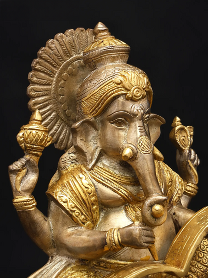 ब्रासोरा™ शुद्ध पीतल गणेश मूर्ति पूजा कक्ष और गृह सज्जा के लिए | 8 इंच | 3.76 किलोग्राम